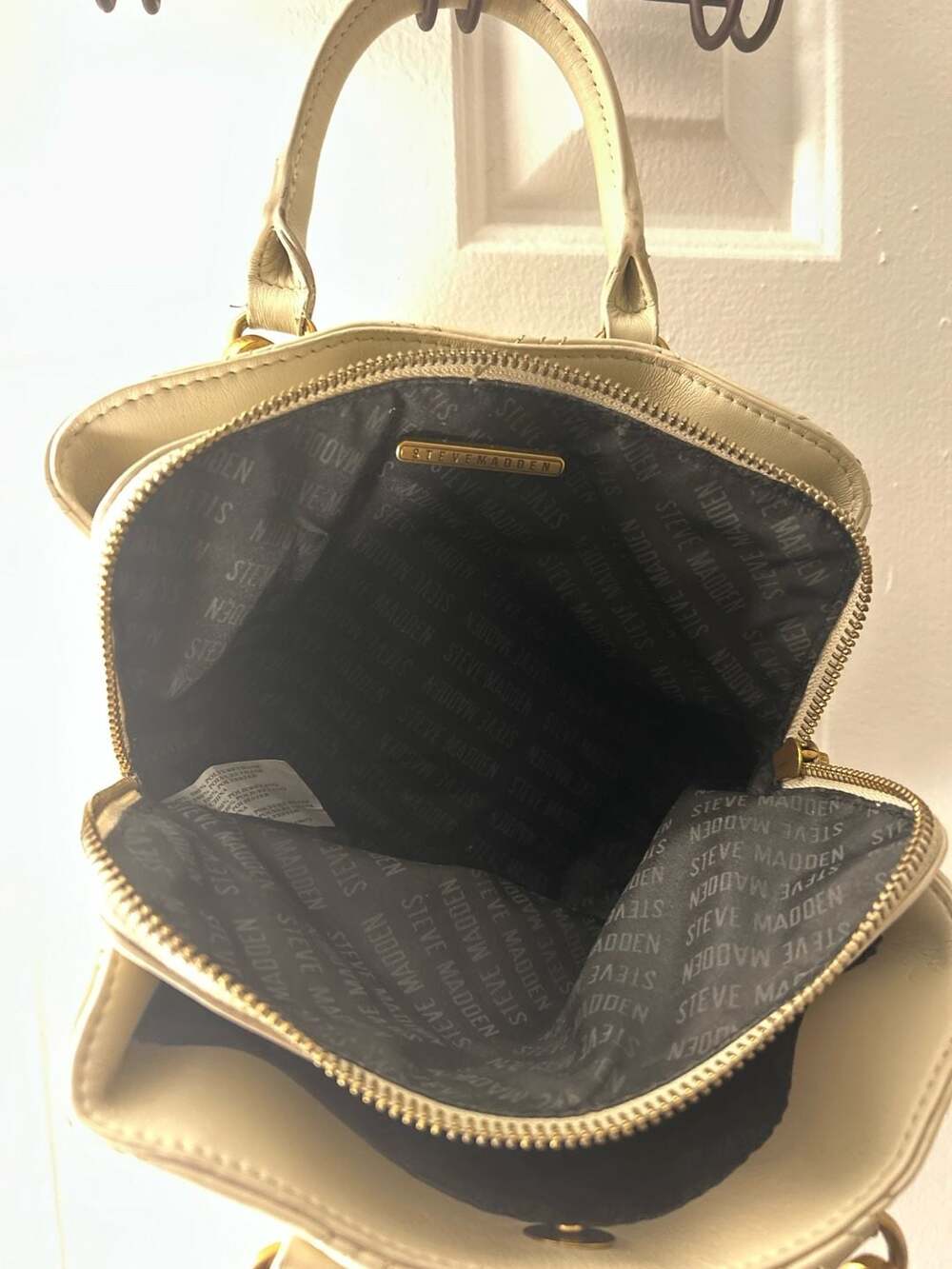 Steve Madden Bmickey Quilted Logo Plaque Satchel with Crossbody Strap in Vanilla - Picture 6 of 9